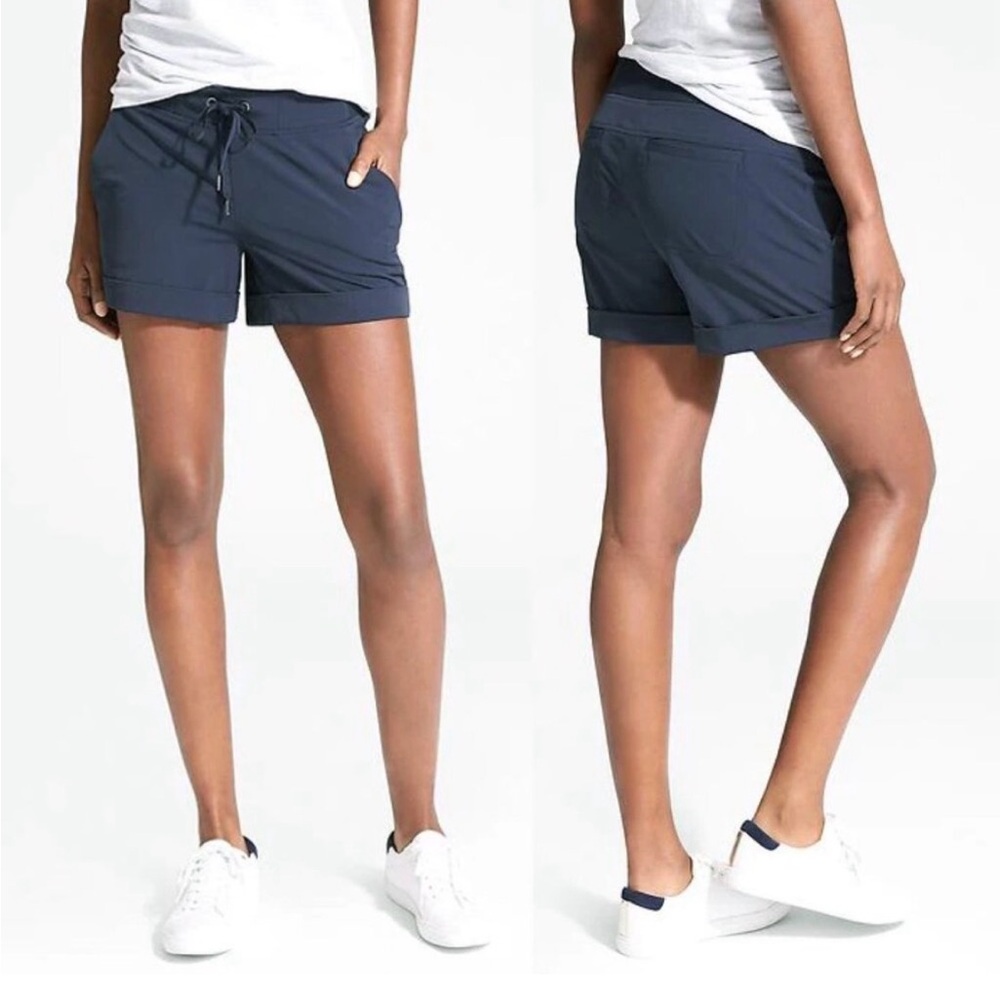 Athleta Navy Athletic Shorts Size 12 Stretch Drawstring